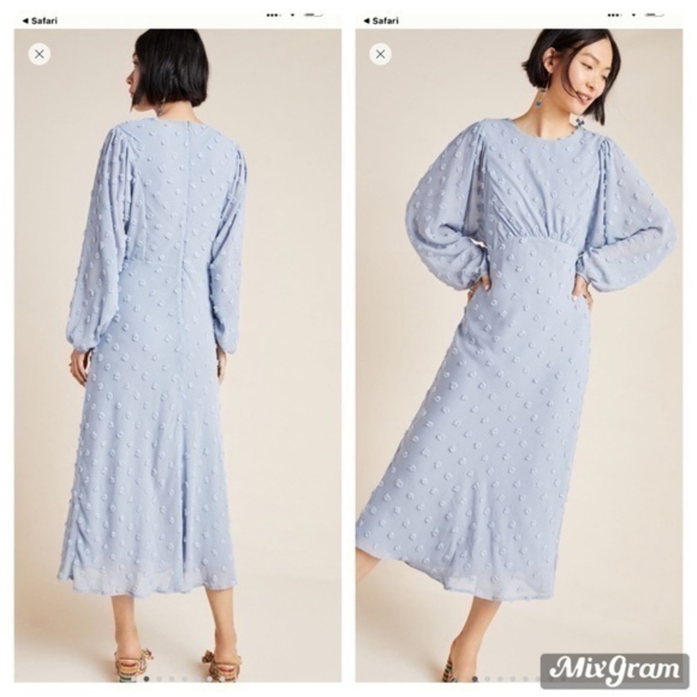 💋 Anthropologie Michaela textured midi light blue dress